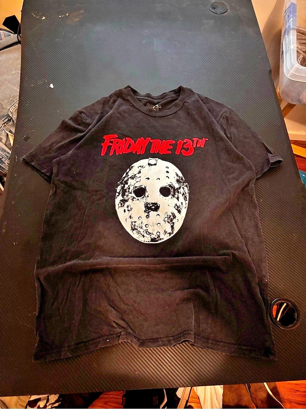 Friday the 13th Jason Voorhees Hockey Mask Graphic T-Shirt Tee in Black Mens S